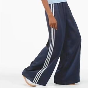 Adidas Adicolor Satin Wide Leg Track Pants in Night Indigo